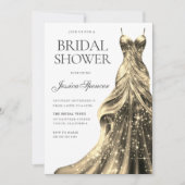 エンチャント金ゴールドスパークルドレスブライダルシャワー 招待状 (正面)