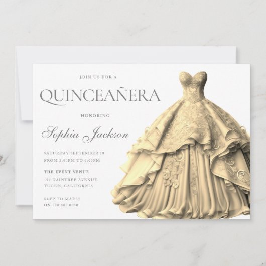 エンチャント金ゴールドドレスガウンキンセアニェラ 招待状 (正面)