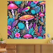 エンチャント鮮やかドフォレストキノコのアートワーク キャンバスプリント (インサイチュ (リビング))