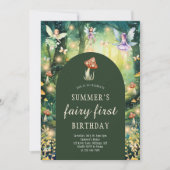 エンチャント・フォレスト・フェアリーの最初の女の子の誕生日パーティー 招待状 (正面)