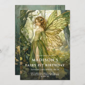 エンチャント・フォレスト・フェアリー1歳の誕生日 招待状 (正面/裏面)