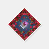 エンチャント・レッド・ローズ&ダイアモンドきらきら光る・エレガントパーティー スタンダードカクテルナプキン (角)