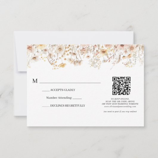 エンチャントBeige Meadow Wildflower QRコード結婚ズ 出欠カード (裏面)