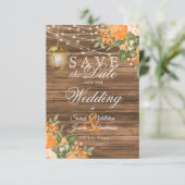 エントリーのご案内 ウッドランタンとオレンジフラワー セーブザデート (スタンド正面)