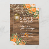 エントリーのご案内 ウッドランタンとオレンジフラワー セーブザデート (正面/裏面)