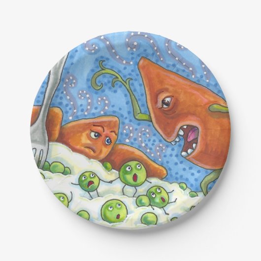 エンドウ豆で大声で叫ぶ悪いおもしろいヤム、感謝の食事 ペーパープレート (正面)