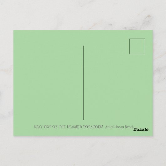 エンドウ豆で大声で叫ぶ悪いおもしろいヤム、感謝の食事 ポストカード (裏面)