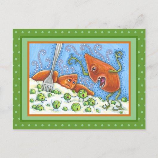 エンドウ豆で大声で叫ぶ悪いおもしろいヤム、感謝の食事 ポストカード (正面)