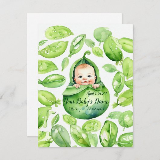 エンドウ豆のポッド尊さ誕生のお知らせ シーズンカード (正面/裏面)
