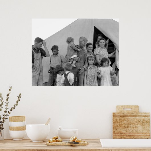 エンドウ豆の収穫の間の移住ファミリー – 1939年 ポスター (キッチン)