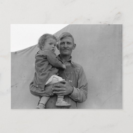 エンドウ豆の収穫の間の移住ファミリー – 1939年 ポストカード (正面)