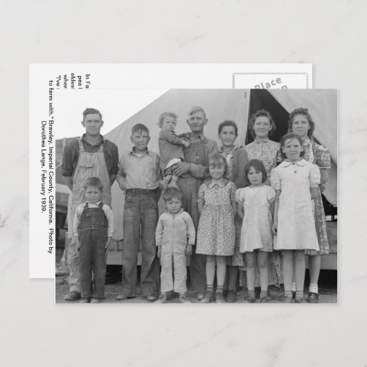 エンドウ豆の収穫の間の移住性家族 -- 1939年 ポストカード (正面/裏面)