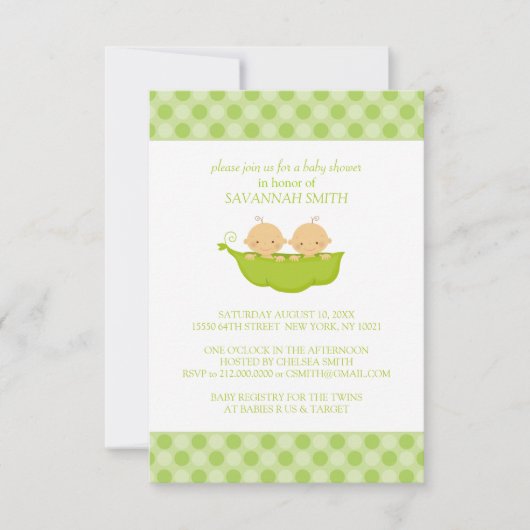 エンドウ豆の莢に登場する双子の少年 |ベビーシャワー招待状 招待状 (正面)