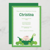 エンドウ豆の鞘の女の赤ちゃんのベビーシャワーの招待状 招待状 (正面/裏面)