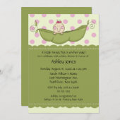 エンドウ豆の鞘の女の赤ちゃんのベビーシャワー招待状 招待状 (正面/裏面)