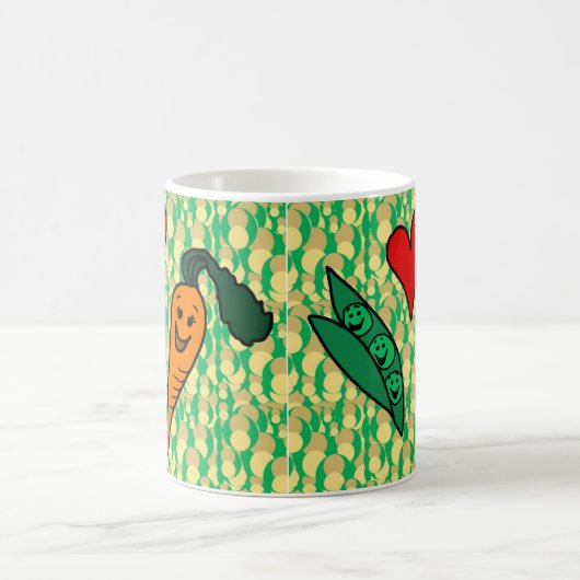 エンドウ豆愛にんじん、かわいい緑およびオレンジデザイン コーヒーマグカップ (中央)