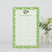 エンドウ豆愛にんじん、かわいい緑およびオレンジデザイン 便箋 (スタンド正面)