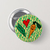 エンドウ豆愛にんじん、かわいい緑およびオレンジデザイン 缶バッジ (正面&裏面)