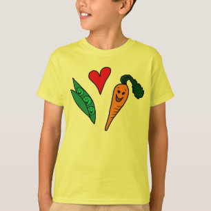 エンドウ豆愛にんじん、かわいい緑およびオレンジデザイン Tシャツ