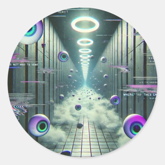 👁️ "エンドレスなウォッチャー" Weirdcoreステッカー👁️ ラウンドシール (正面)