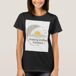 エンドレスな地平線を追い求めて 日没ビーチ Tシャツ