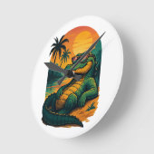 エンドレスサマーワニ – レトロ ラウンド壁時計 (傾斜)