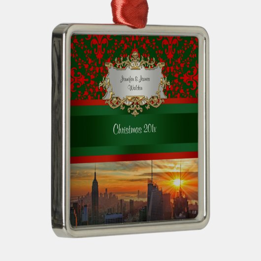 エンパイアセントブレッドサンセットNYCレッドグリーンダマスククリスマス メタルオーナメント (右)