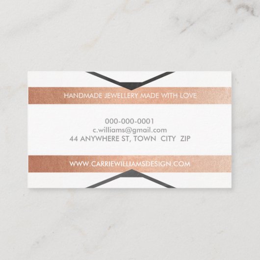 エンブレムストライプのミニマルシンプルバラ金ゴールド 名刺 (裏面)