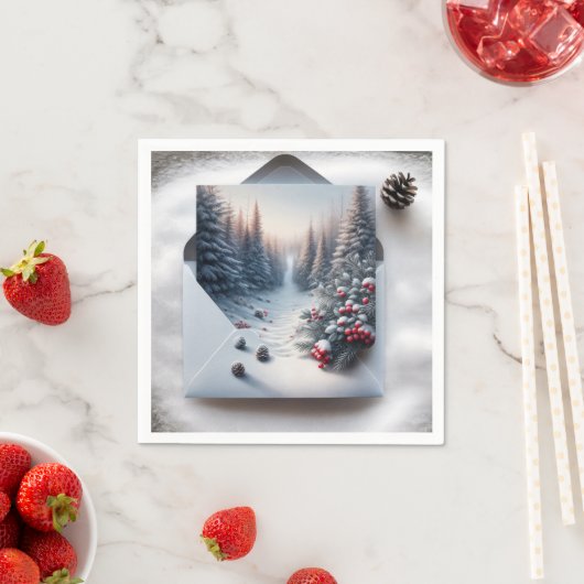 エンベロープの冬の森のシーン スタンダードカクテルナプキン (インサイチュ)