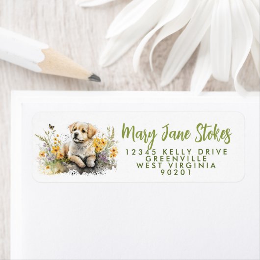 エンベロープ差出人住所ゴールデンレトリバーパピー ラベル (インサイチュ)