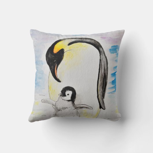 エンペペンギンとシックの水の色絵画の設定 クッション (裏面)
