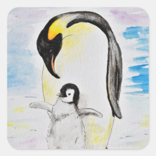 エンペペンギンとシックの水の色絵画の設定 スクエアシール