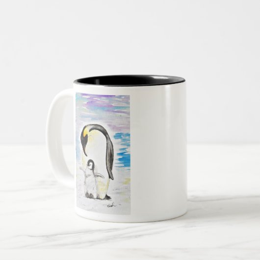 エンペペンギンとシックの水の色絵画の設定 ツートーンマグカップ (正面左)