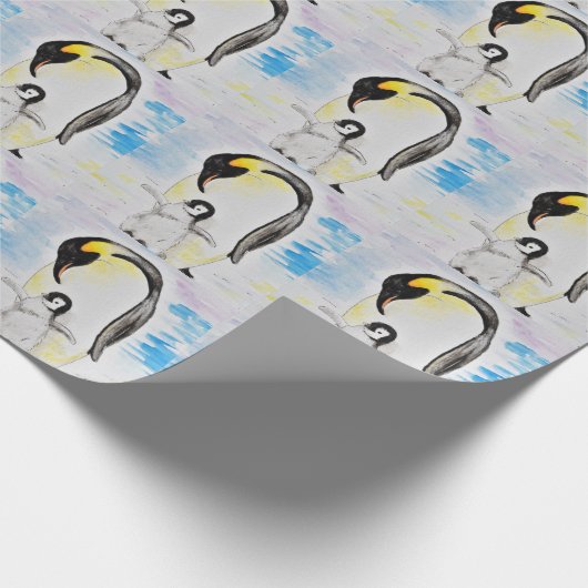エンペペンギンとシックの水の色絵画の設定 ラッピングペーパー (角)