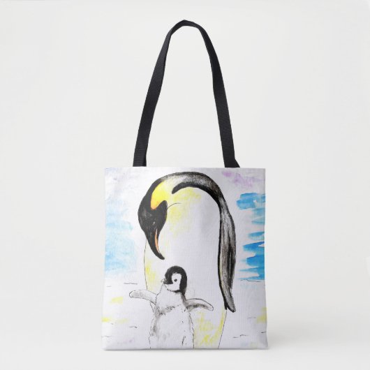 エンペラーペンギンとひな水彩画 トートバッグ (正面)