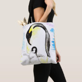 エンペラーペンギンとひな水彩画 トートバッグ (クローズアップ)