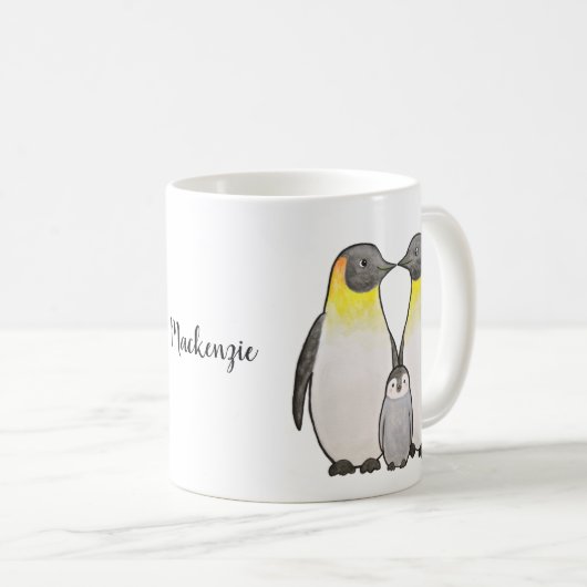 エンペラーペンギンファミリーカウトペンギン名前をカスタムする コーヒーマグカップ (正面右)