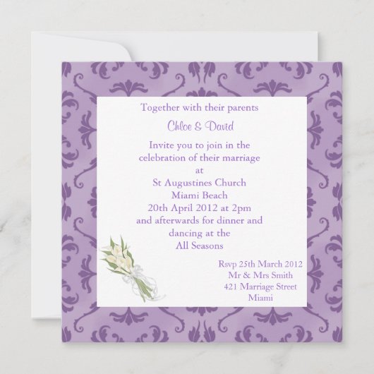 エンボエレガントスルックパープル結婚式招待状 招待状 (正面)