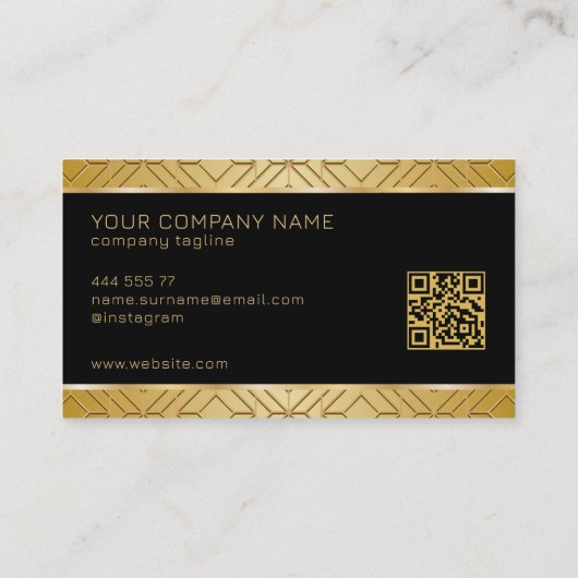 エンボスされた金ゴールド幾何学的パターン黒い背景 名刺 (裏面)