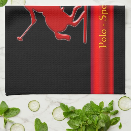 エンボスのポロ用の小馬およびライダーの赤いクロム一見 キッチンタオル (折り畳み)