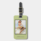 エンボスのモノグラムが付いているヴィンテージの航海のなピン ラゲッジタグ (正面縦)