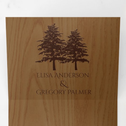 エンボスの針葉樹、木目の素朴結婚性 三つ折り招待状 (内部最初)