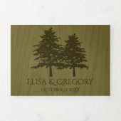エンボスの針葉樹、緑の木の素朴な結婚木 三つ折り招待状 (カバー)