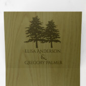 エンボスの針葉樹、緑の木の素朴な結婚木 三つ折り招待状 (内部最初)