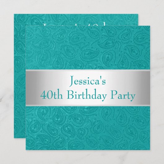 エンボスエレガントグリーンブルーホワイトパーティー 招待状 (正面/裏面)