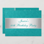 エンボスエレガントグリーンペイズリーホワイトパーティー 招待状 (正面/裏面)