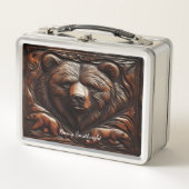 エンボスグリズリーフューリー皮革 メタルランチボックス (正面)