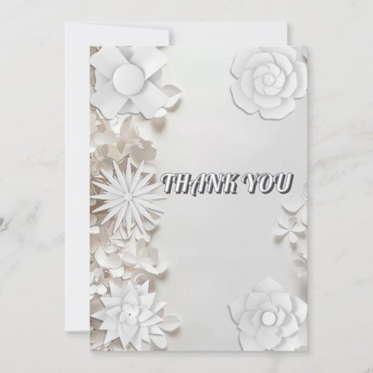 エンボスグレーフローラテクスチャサンキュー結婚ズ 招待状 (正面)