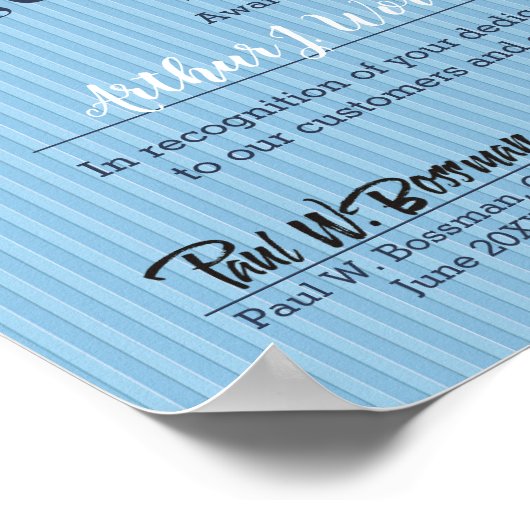 エンボスストライプの従業員の月次証明書 ポスター (角)