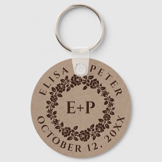 エンボスバラリースオン素朴クラフト紙結婚ズ キーホルダー (正面)